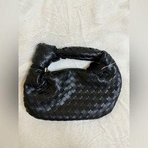 Mini Jodie Inspired Black Leather Knotted Woven Handbag